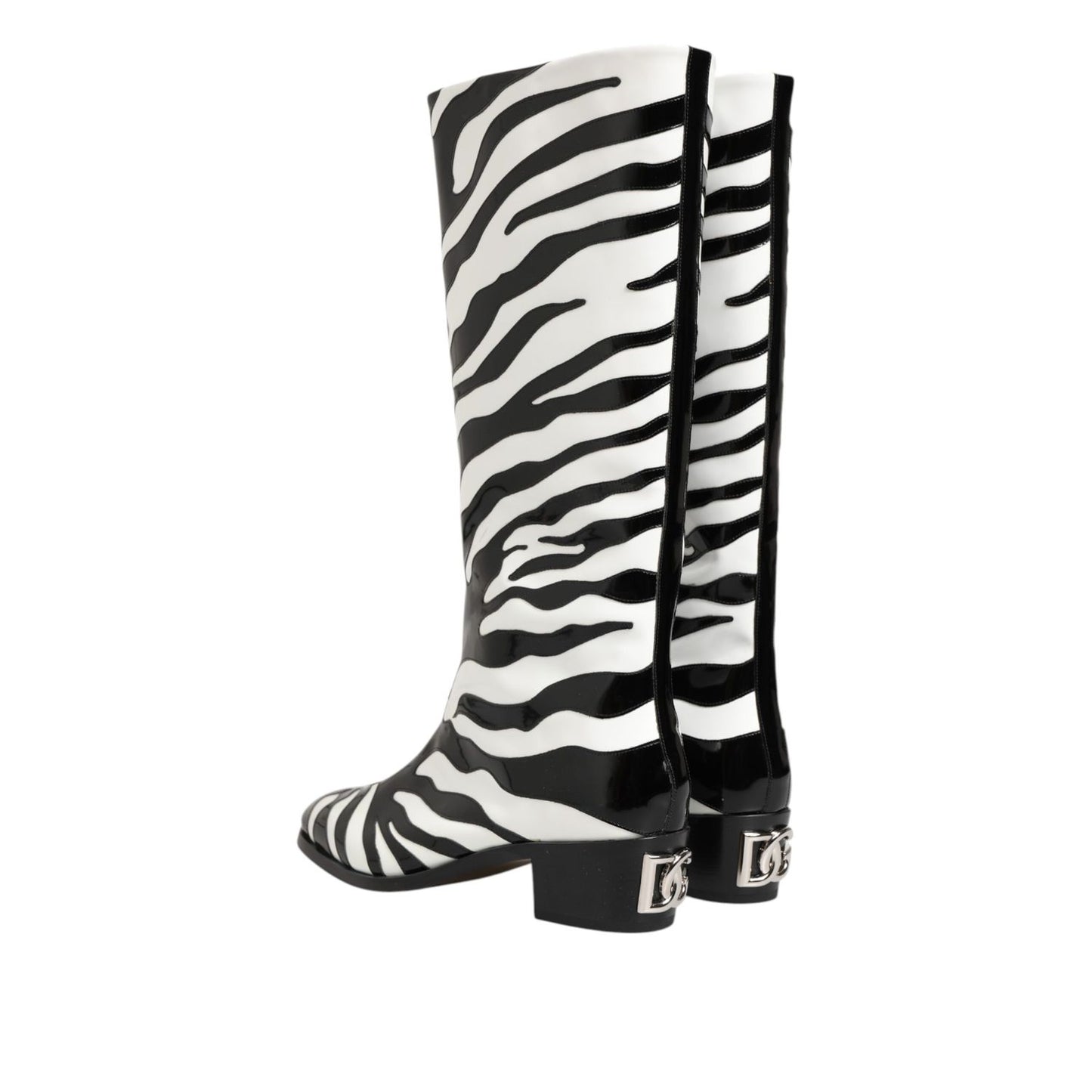 Dolce & Gabbana Black White Zebra Over The Calf Boots Shoes Dolce & Gabbana