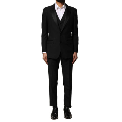 Dolce & Gabbana Black Wool 3 Piece Single Breasted Suit Dolce & Gabbana