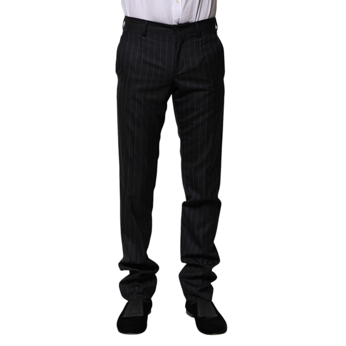 Dolce & Gabbana Black Wool Striped Formal Pants Dolce & Gabbana