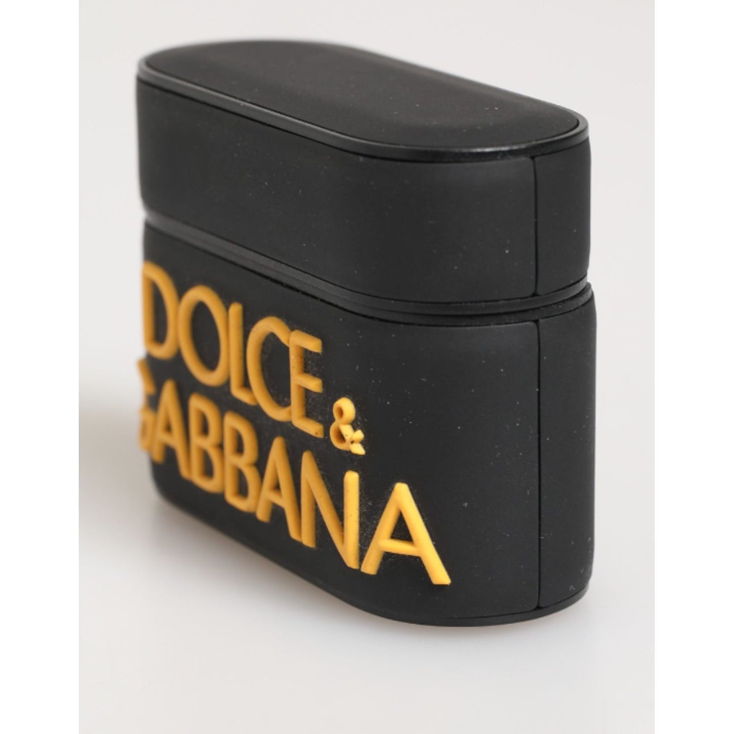 Dolce & Gabbana Black Yellow Rubber Logo Embossed Accessory Airpods Case