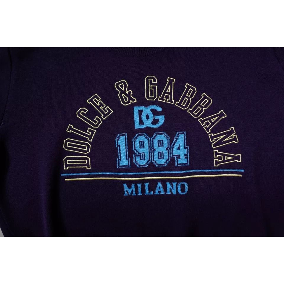 Dolce & Gabbana Blue 1984 Milano CrewNeck Sweatshirt Sweater with logo details, made in Italy, virgin wool blend, regular fit.