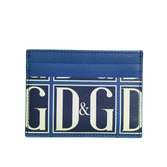 Dolce & Gabbana Blue Calf Leather DG Logo Monogram Card Holder Wallet, premium design with card slots, made in Italy.