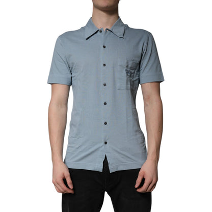 Dolce & Gabbana Blue Cotton Button Down Casual Men Polo Shirt Dolce & Gabbana