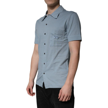 Dolce & Gabbana Blue Cotton Button Down Casual Men Polo Shirt Dolce & Gabbana