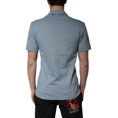 Dolce & Gabbana Blue Cotton Button Down Casual Men Polo Shirt Dolce & Gabbana