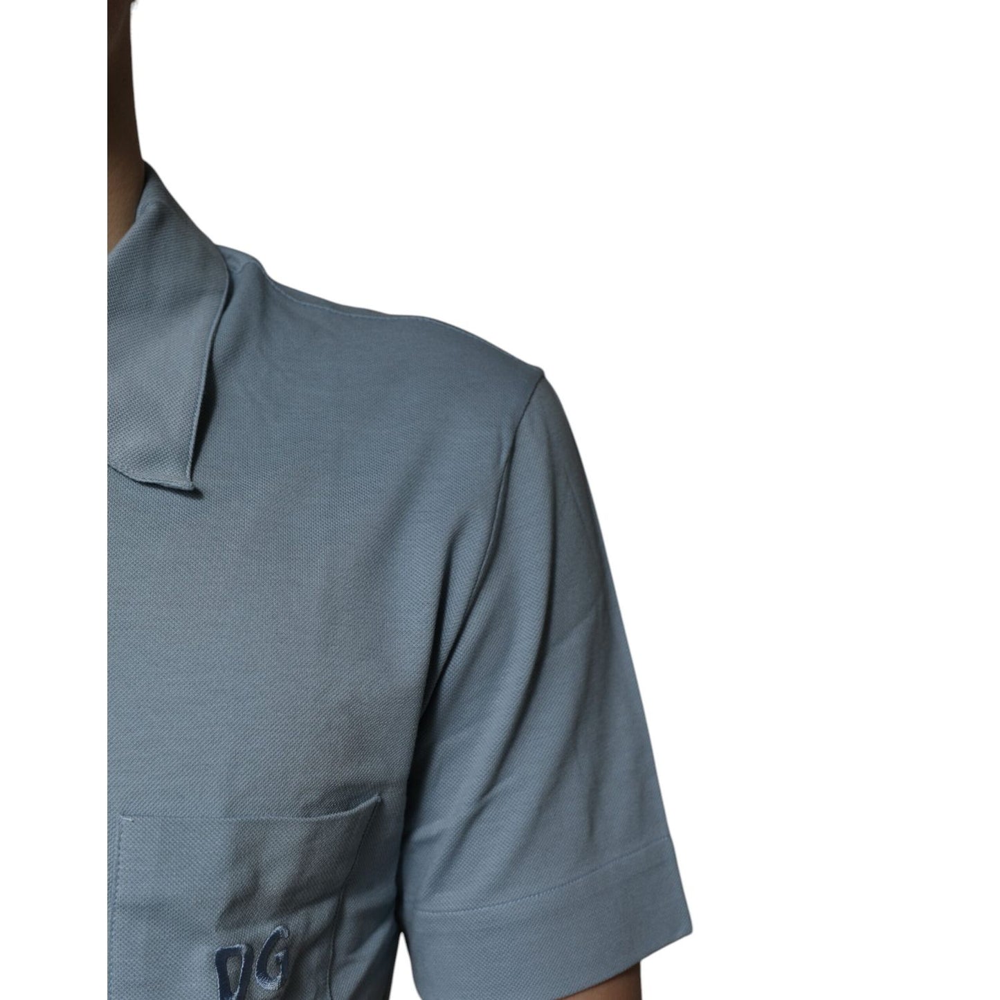 Dolce & Gabbana Blue Cotton Button Down Casual Men Polo Shirt Dolce & Gabbana