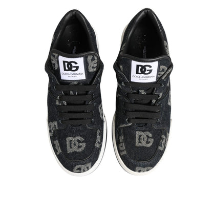 Dolce & Gabbana Blue Cotton Denim Logo Low Top Sneakers Shoes Dolce & Gabbana