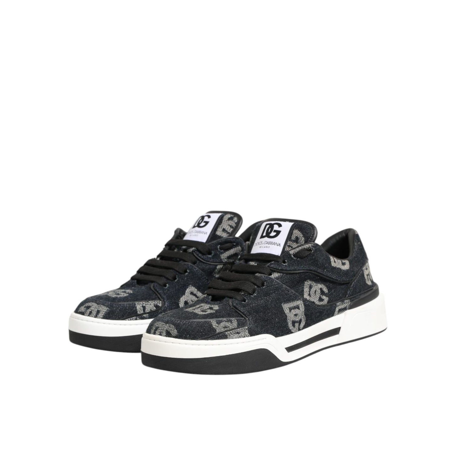 Dolce & Gabbana Blue Cotton Denim Logo Low Top Sneakers Shoes Dolce & Gabbana