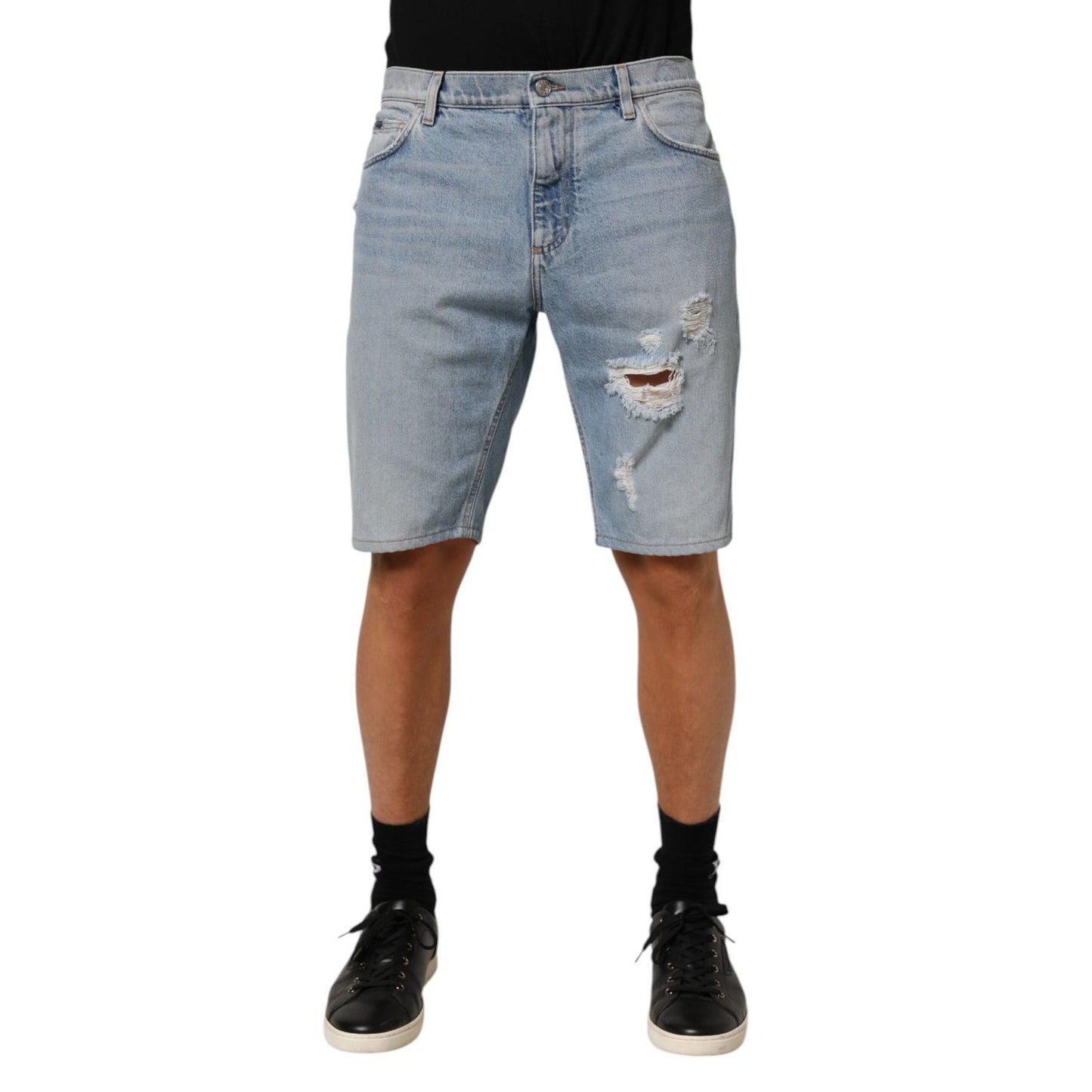 Dolce & Gabbana Blue Cotton Distressed Denim Bermuda Shorts Dolce & Gabbana