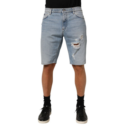 Dolce & Gabbana Blue Cotton Distressed Denim Bermuda Shorts Dolce & Gabbana