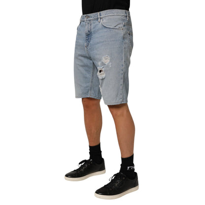 Dolce & Gabbana Blue Cotton Distressed Denim Bermuda Shorts Dolce & Gabbana
