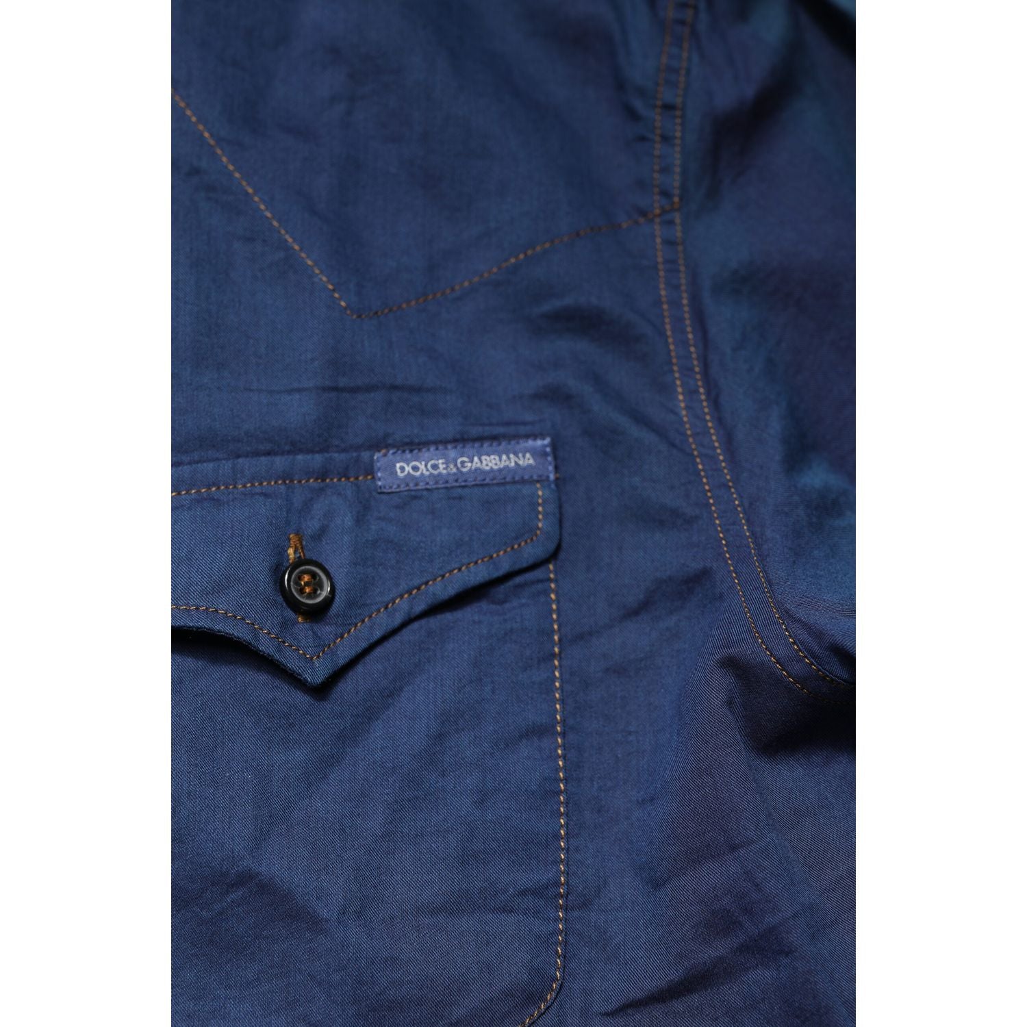 Dolce & Gabbana Blue Cotton GOLD Long Sleeves Casual Shirt