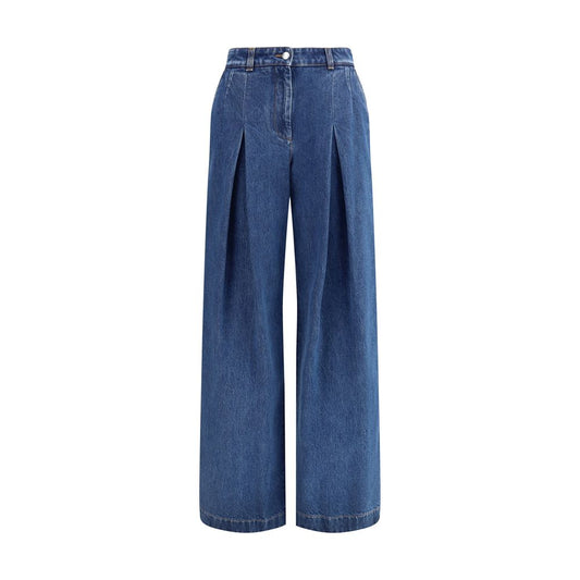 Dolce & Gabbana Blue Cotton Straight-Leg Jeans with center pleat, dart, and French pockets, elegant casual wear.