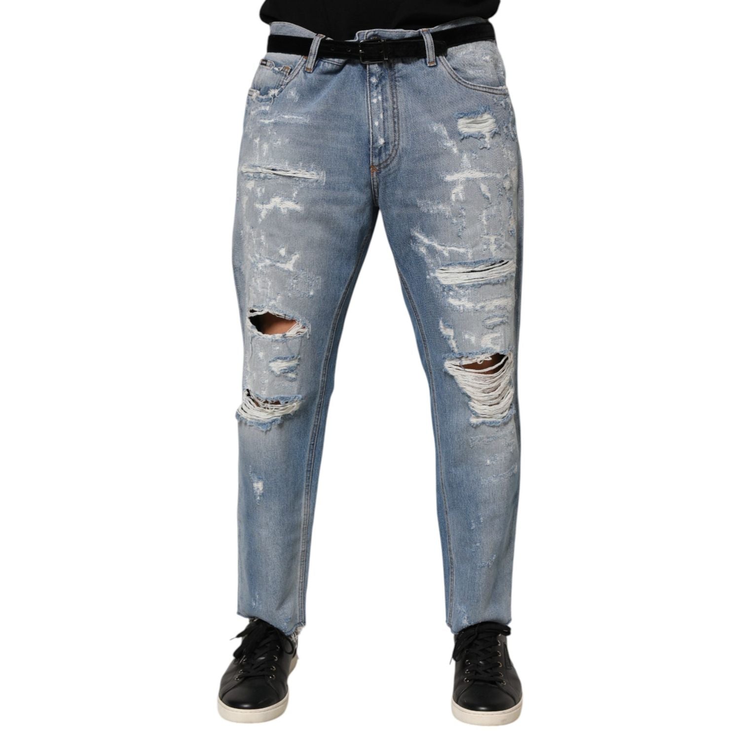 Dolce & Gabbana Blue Distressed Ripped Denim Pants Jeans