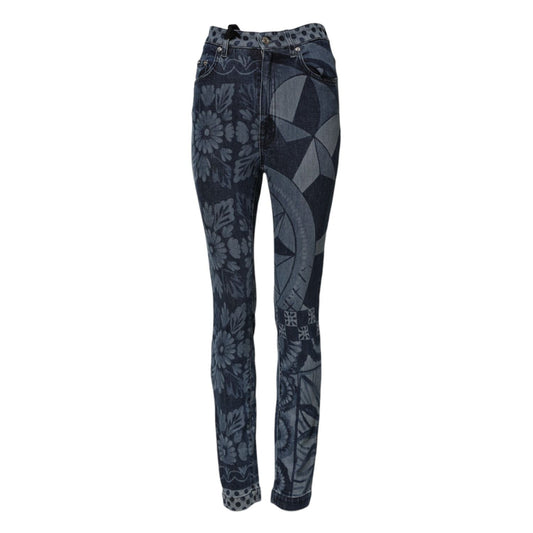 Dolce & Gabbana Blue Graphic Print Cotton Skinny Denim Jeans