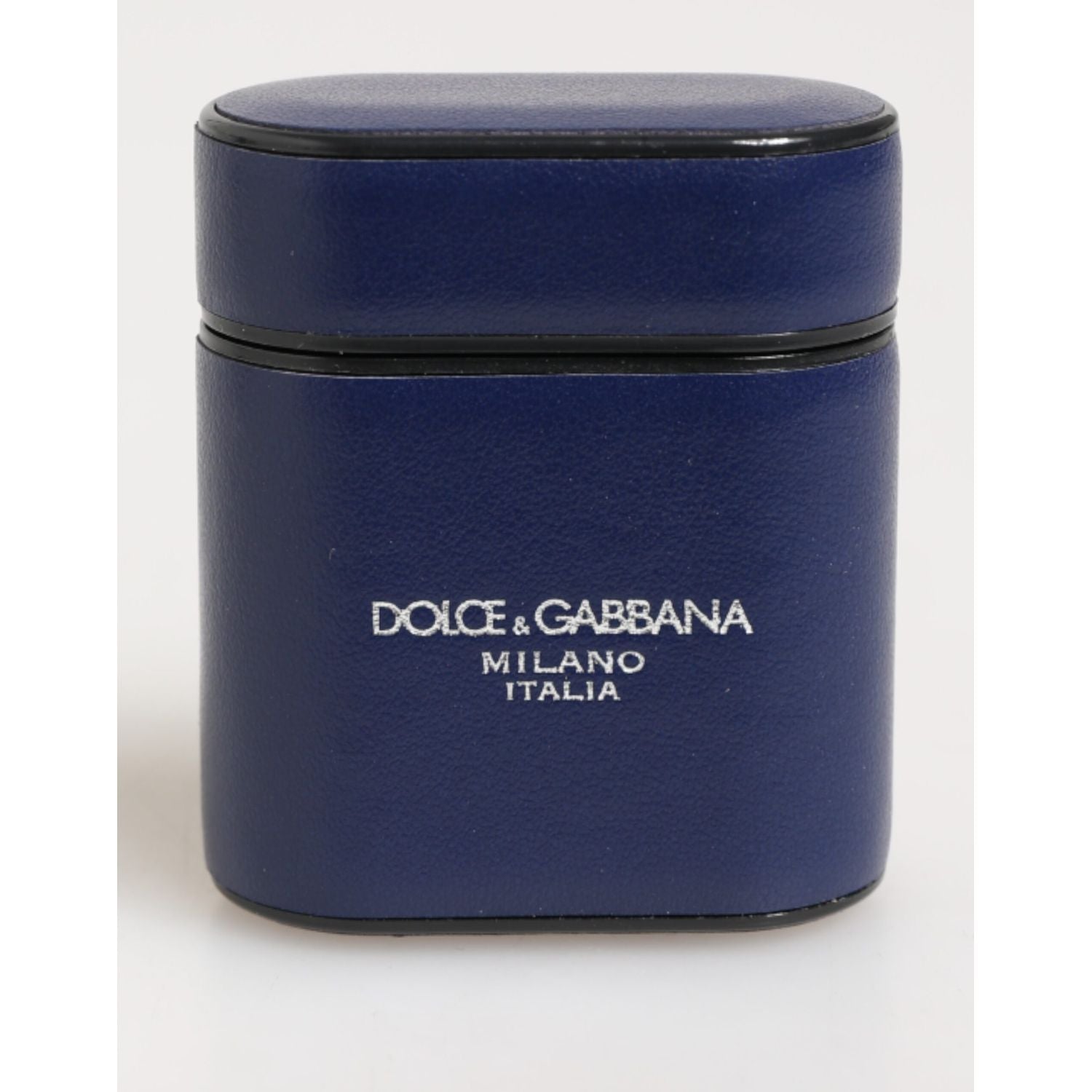 Dolce & Gabbana Blue Leather Logo Print Flip Holder Men Airpods Case