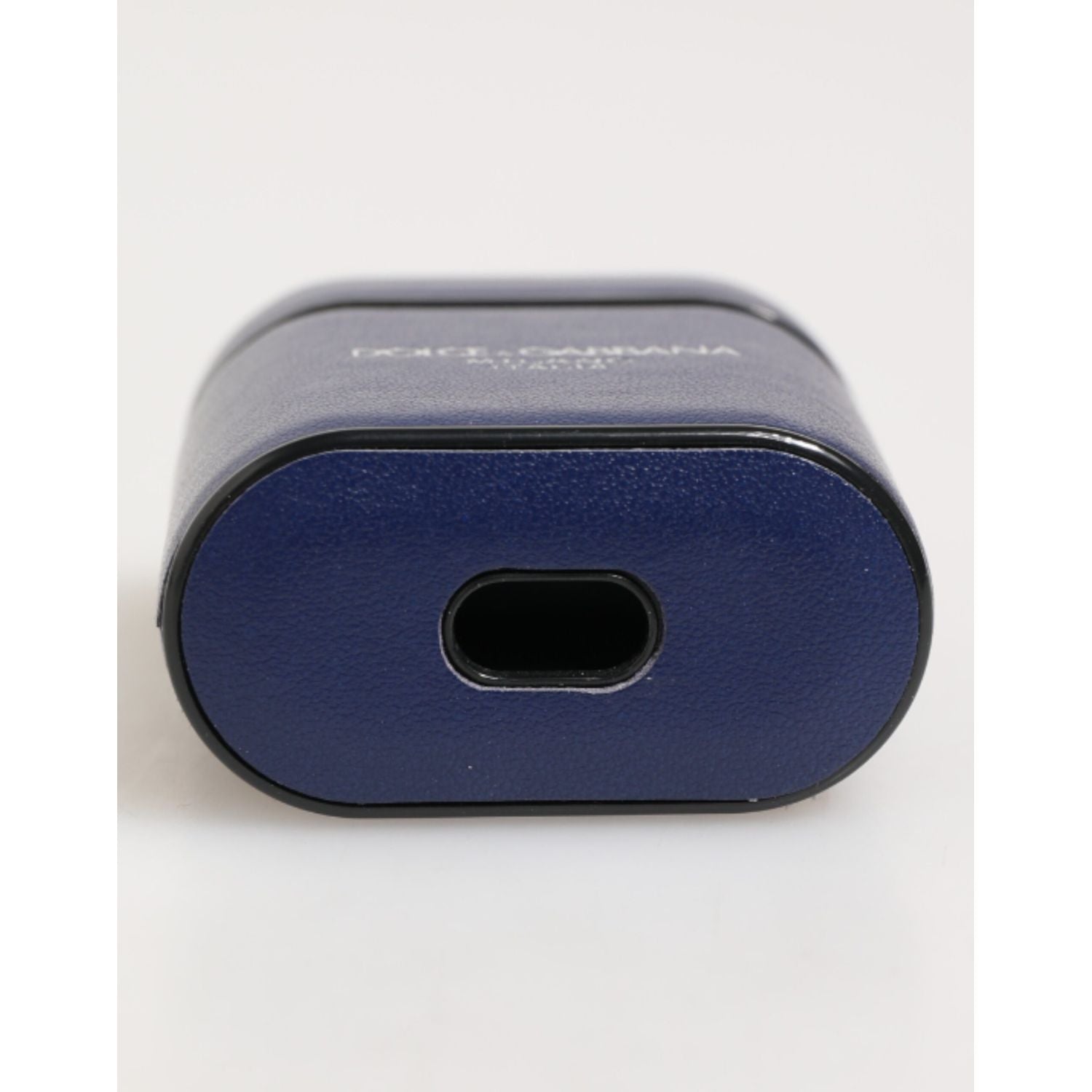 Dolce & Gabbana Blue Leather Logo Print Flip Holder Men Airpods Case