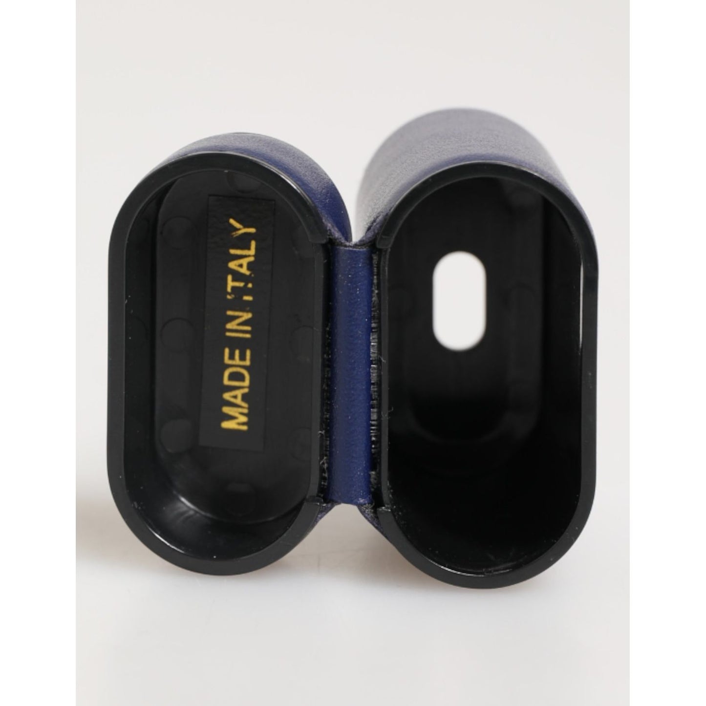 Dolce & Gabbana Blue Leather Logo Print Flip Holder Men Airpods Case