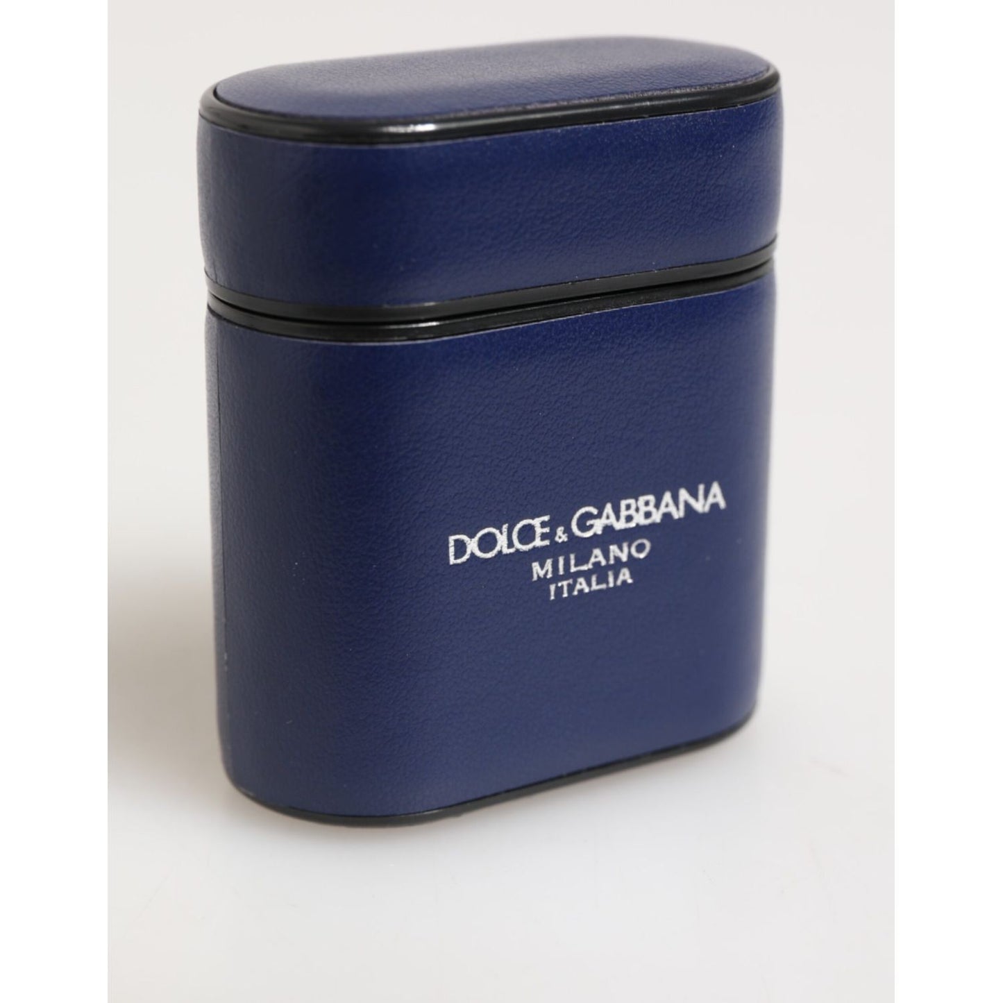 Dolce & Gabbana Blue Leather Logo Print Flip Holder Men Airpods Case