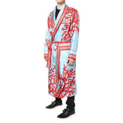 Dolce & Gabbana Blue Red Coral Print Wrap Robe Coat Jacket Dolce & Gabbana