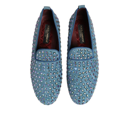 Dolce & Gabbana Blue Suede Studded Dress Men Loafers Shoes Dolce & Gabbana