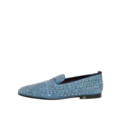 Dolce & Gabbana Blue Suede Studded Dress Men Loafers Shoes Dolce & Gabbana