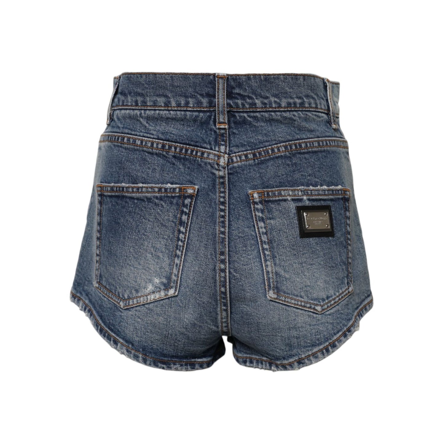 Dolce & Gabbana Blue Tattered Denim Cotton Hot Pants Shorts