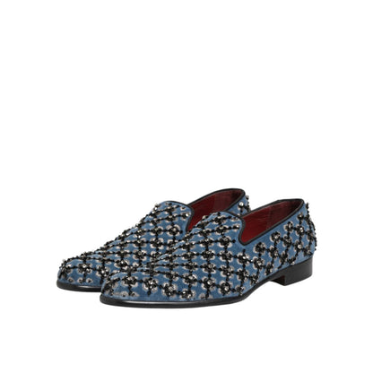 Dolce & Gabbana Blue Velvet Crystal Detailing Loafer Men Shoes