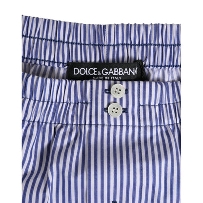 Dolce & Gabbana Blue White Cotton Striped Button Fly Shorts Swimwear Dolce & Gabbana