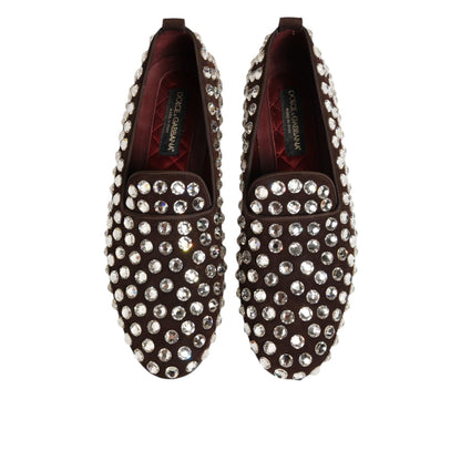 Dolce & Gabbana Bordeaux Suede Crystals Loafers Dress Shoes Dolce & Gabbana