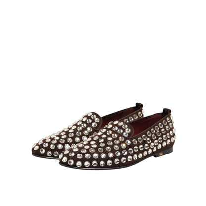 Dolce & Gabbana Bordeaux Suede Crystals Loafers Dress Shoes Dolce & Gabbana