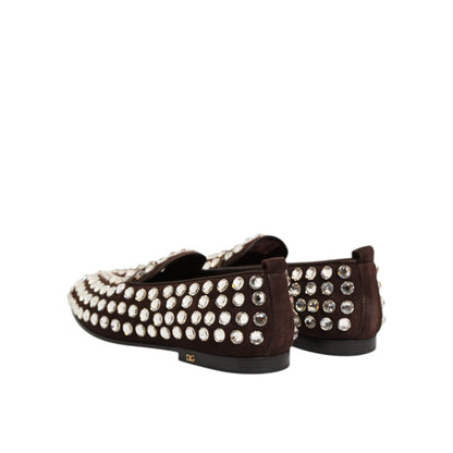 Dolce & Gabbana Bordeaux Suede Crystals Loafers Dress Shoes Dolce & Gabbana
