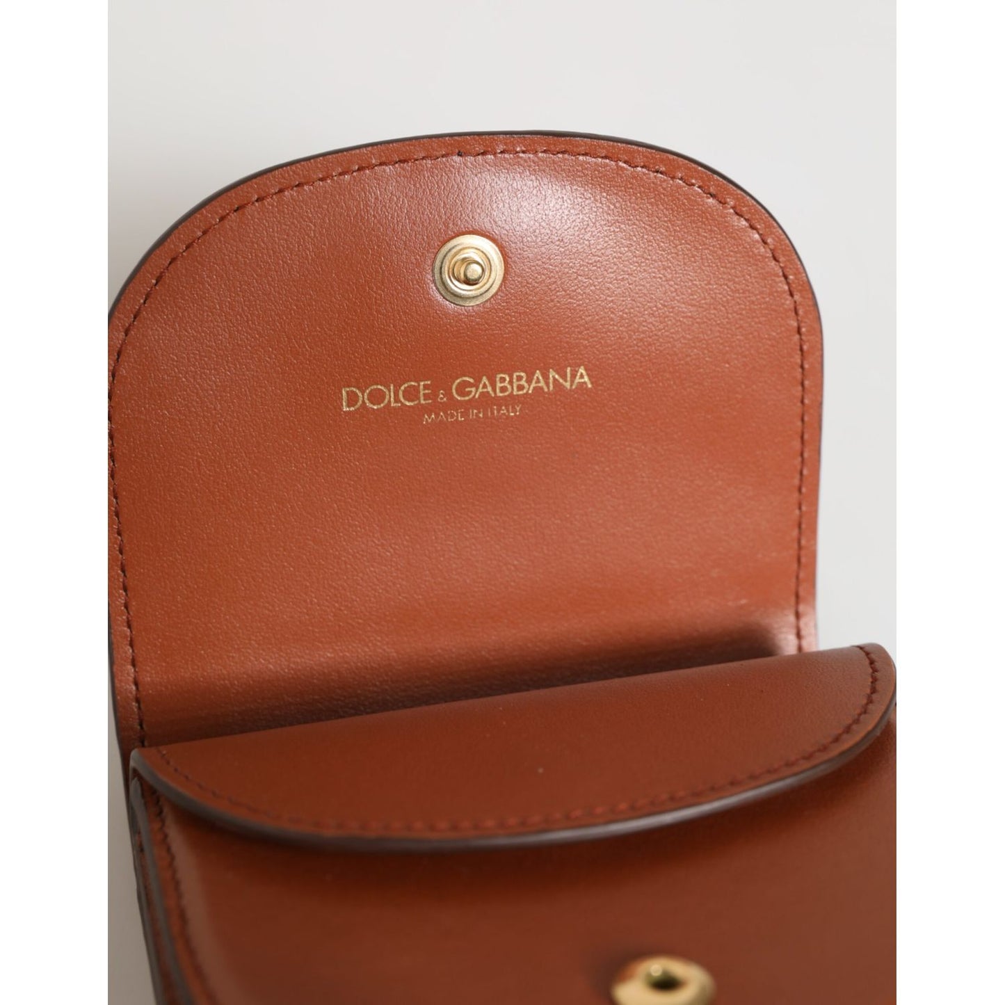 Dolce & Gabbana Brown Black Calf Leather Leopard Print Logo Plaque Wallet