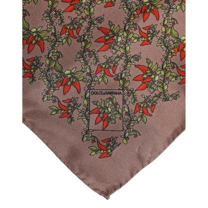 Dolce & Gabbana Brown Chilis Silk Square Men Foulard Scarf Dolce & Gabbana