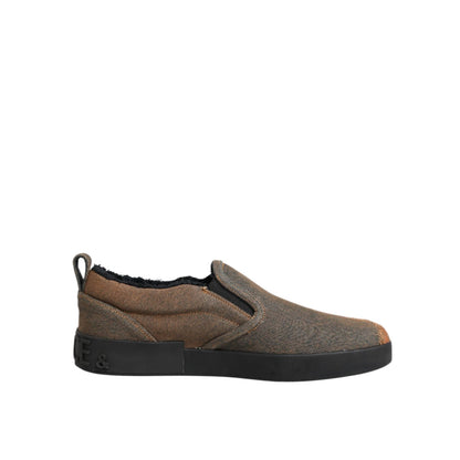 Dolce & Gabbana Brown Cotton Low Top Slip On Sneakers Shoes Dolce & Gabbana