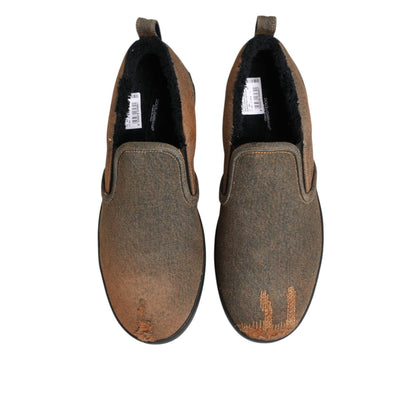 Dolce & Gabbana Brown Cotton Low Top Slip On Sneakers Shoes Dolce & Gabbana