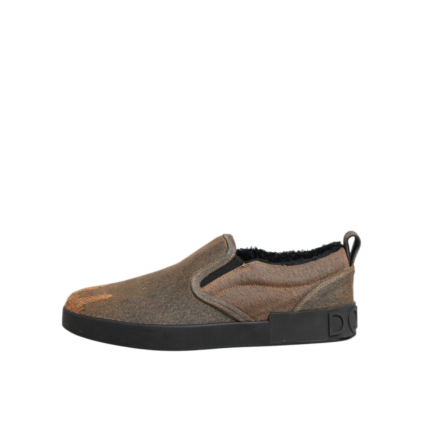 Dolce & Gabbana Brown Cotton Low Top Slip On Sneakers Shoes Dolce & Gabbana