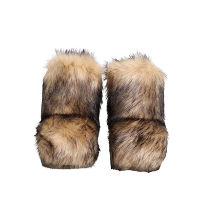Dolce & Gabbana Brown Faux Skim Ski Fur Men Short Boots Shoes Dolce & Gabbana