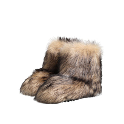 Dolce & Gabbana Brown Faux Skim Ski Fur Men Short Boots Shoes Dolce & Gabbana