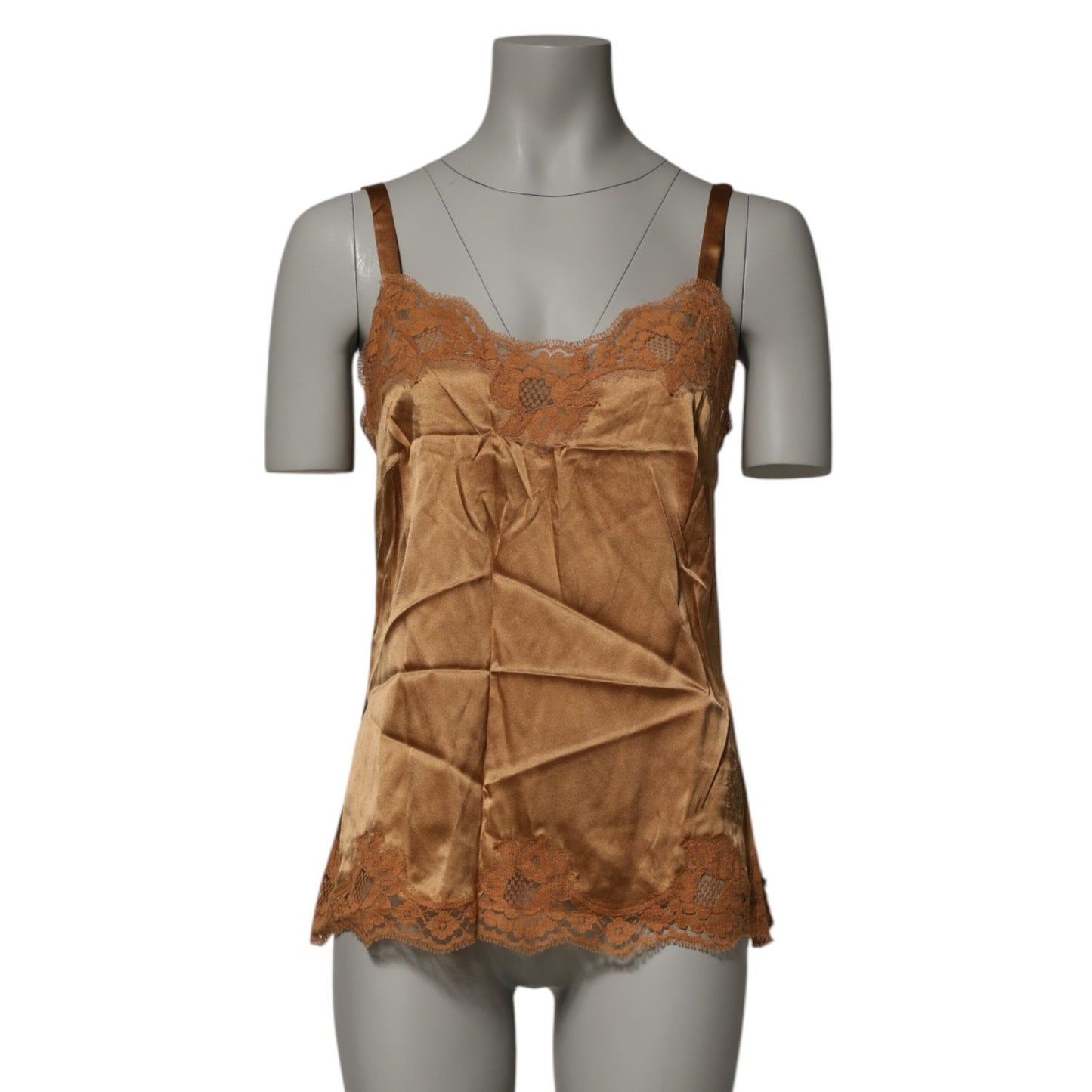 Dolce & Gabbana Brown Floral Lace Tank Lingerie Sleepwear Underwear on mannequin