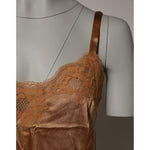 Dolce & Gabbana Brown Floral Lace Tank Lingerie Sleepwear Underwear in silk with lace trim on mannequin.