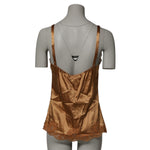 Dolce & Gabbana Brown Floral Lace Tank Lingerie Sleepwear Underwear, back view of silk satin tank top.