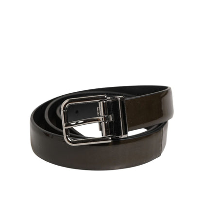 Dolce & Gabbana Brown Glossy Leather Classic Metal Buckle Belt Dolce & Gabbana