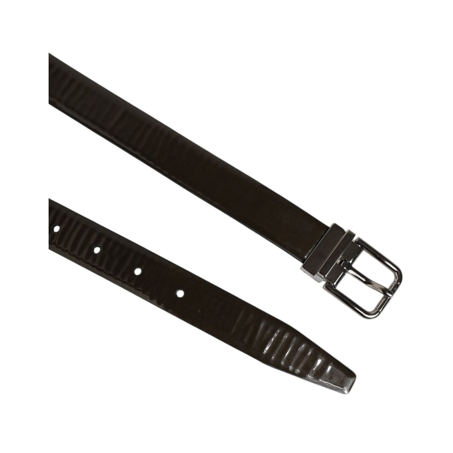 Dolce & Gabbana Brown Glossy Leather Classic Metal Buckle Belt Dolce & Gabbana