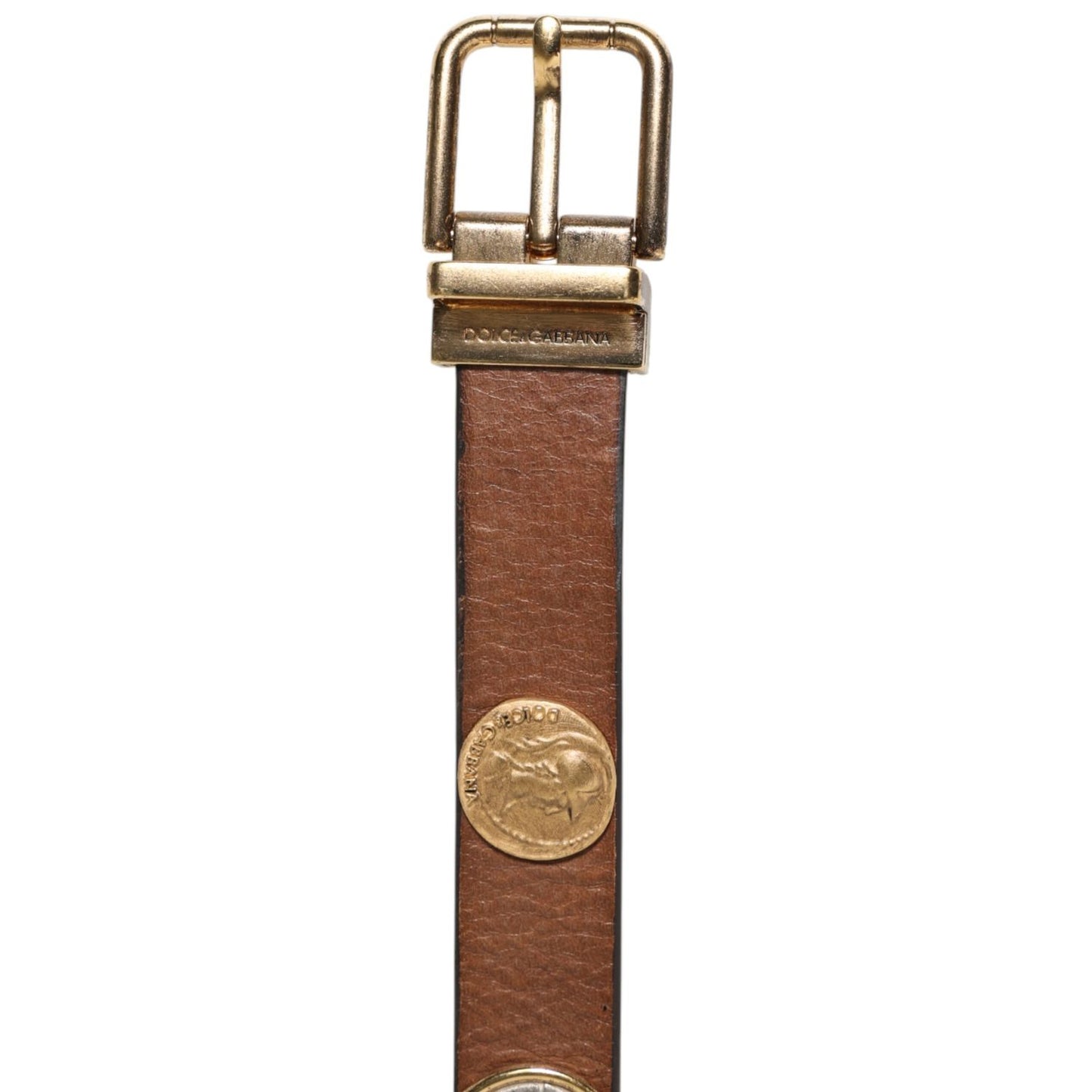 Dolce & Gabbana Brown Leather Gold Silver Coin Buckle Belt Dolce & Gabbana