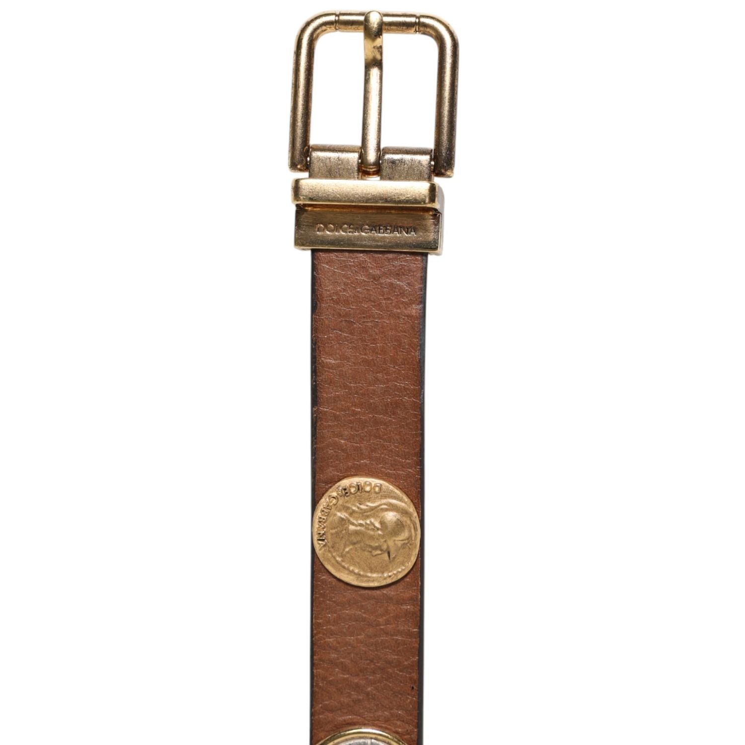 Dolce & Gabbana Brown Leather Gold Silver Coin Buckle Belt