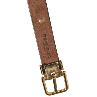 Dolce & Gabbana Brown Leather Gold Silver Coin Buckle Belt Dolce & Gabbana