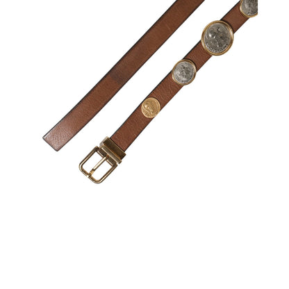 Dolce & Gabbana Brown Leather Gold Silver Coin Buckle Belt Dolce & Gabbana
