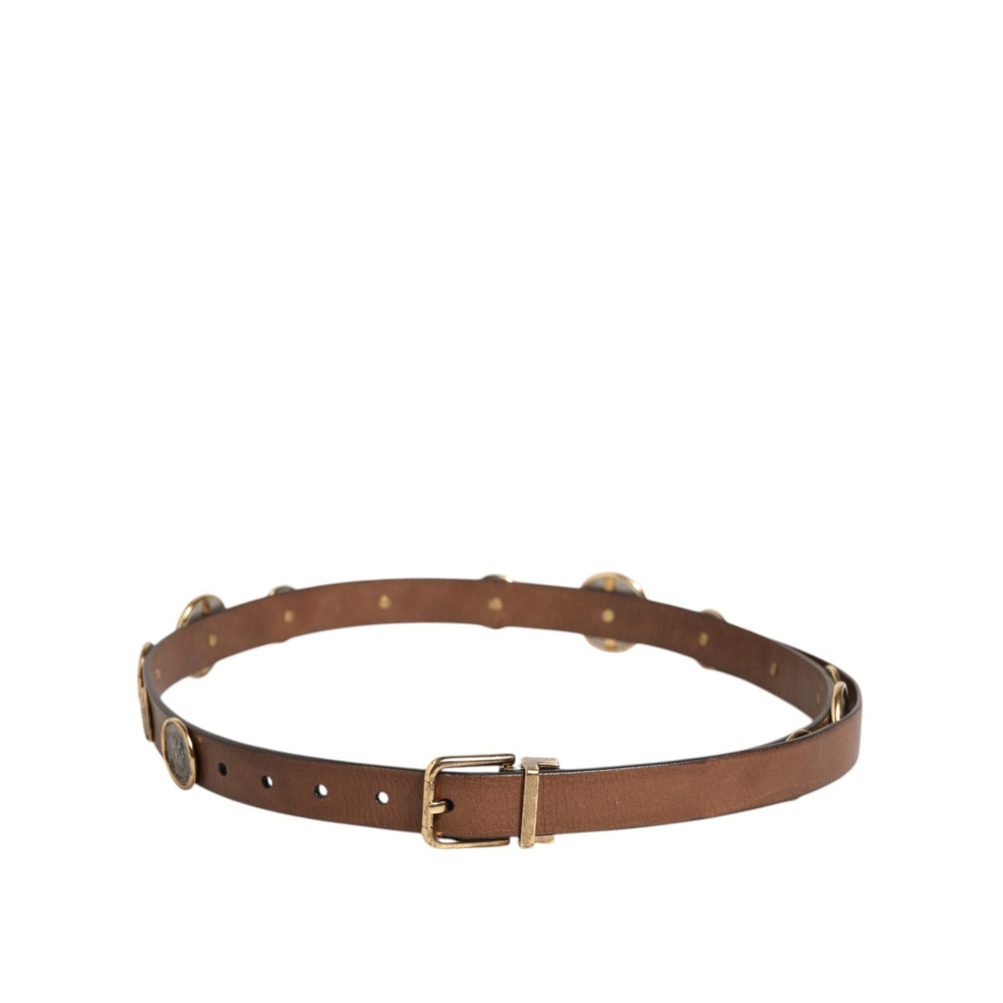 Dolce & Gabbana Brown Leather Gold Silver Coin Buckle Belt Dolce & Gabbana
