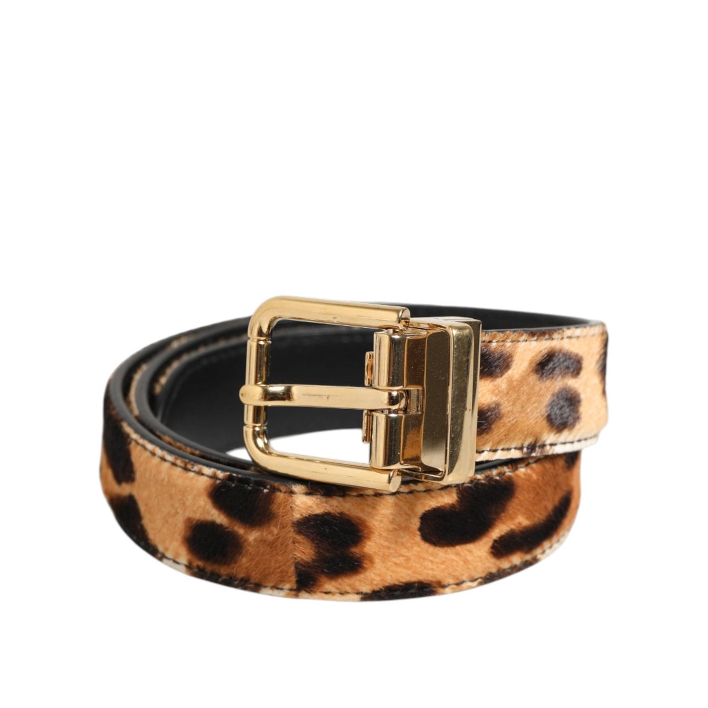 Dolce & Gabbana Brown Leather Leopard Print Metal Buckle Belt Dolce & Gabbana